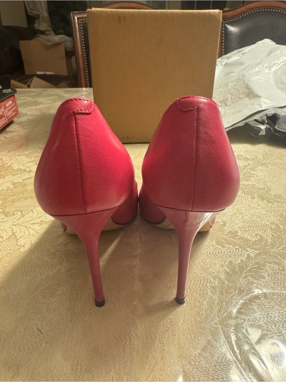 Breathtaking auth Jimmy Choo Hot Pink Leather Pointed Toe Pumps Heels 37.5 + COA - Picture 7 of 9